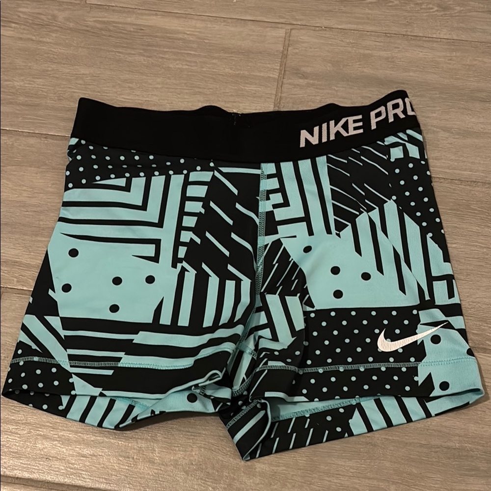 Nike Pro Teal and Black Patterned Shorts